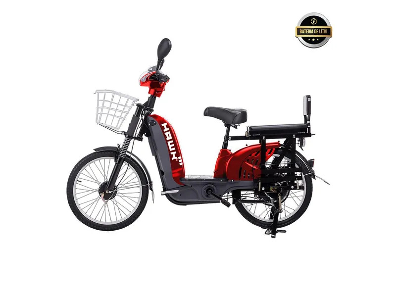 Bicicleta Eletrica Hawk 350W HW350 Bat 48W 12AH Red